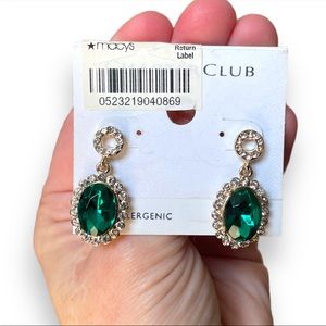 NWT Charter Club Emerald Teardrop Gold Tone Post Back Earrings
